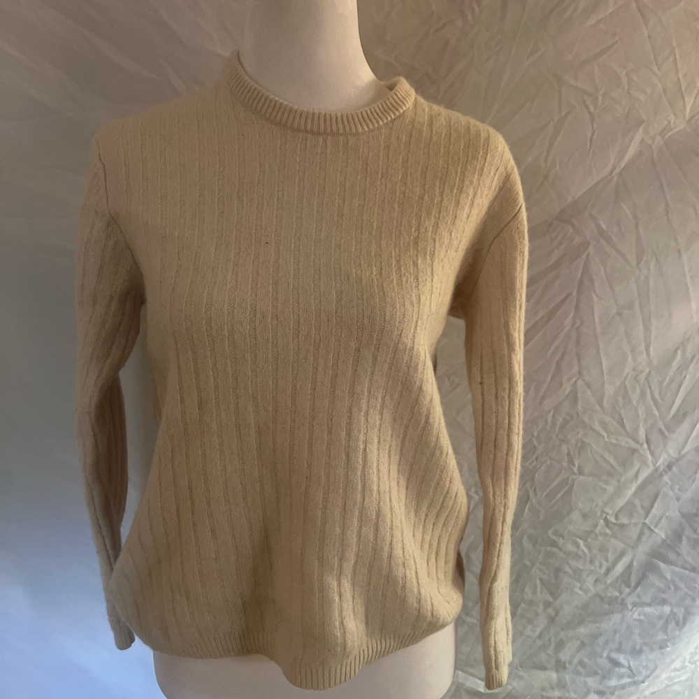 Saks Fifth Avenue Cream Ribbed Merino Wool Sweater